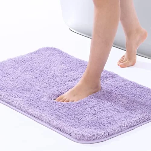 ROSMARUS Shaggy Bath Rugs for Bathroom Non Slip 17" X 24", Water Absorbent Bath Mat, Soft Shower Mat for Bathroom Floor & Tub, Fluffy Plush Bathroom Rugs Machine Washable, Purple