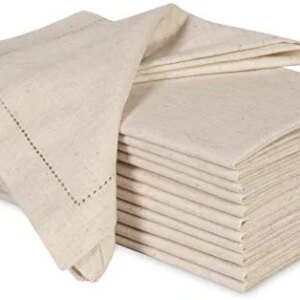 Ramanta Home Cloth Dinner Napkins in Cotton Flax Fabric with Hemstitched & Tailored Mitered Corner Finish Size 20x20 inch Set of 12