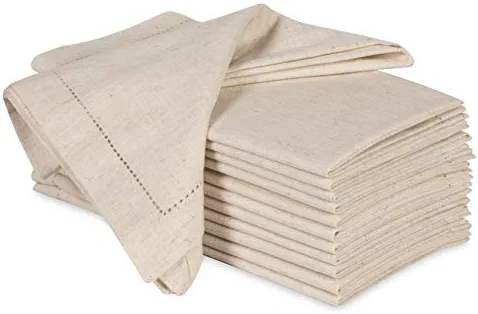 Ramanta Home Cloth Dinner Napkins in Cotton Flax Fabric with Hemstitched & Tailored Mitered Corner Finish Size 20x20 inch Set of 12