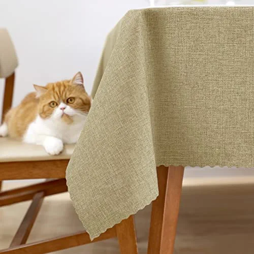 Rectangle Burlap Table Cloth,Linen Farmhouse Tablecloth Heavy Duty Fabric,Stain Resistant,Water Resistant Washable Table Cloths,Decorative Oblong Table Cover for Kitchen,Holiday(55 x 84 Inch,Khaki)