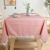 Rectangle Tablecloth Cotton Fabric Tablecloth Wrinkle Resistant Dust-Proof Table Overlay Buffalo Tablecloth Washable Table Linen 55"x86" Blush Stitching Tassel Tablecloth for Home Kitchen Tables