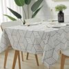 Rectangle Tablecloth Geometric Style Cotton Linen Table Cloth Dust-Proof Table Cover for Kitchen Dinning Tabletop Decoration (Rectangle/Oblong, 52" x 90" (6-8 Seats), White)