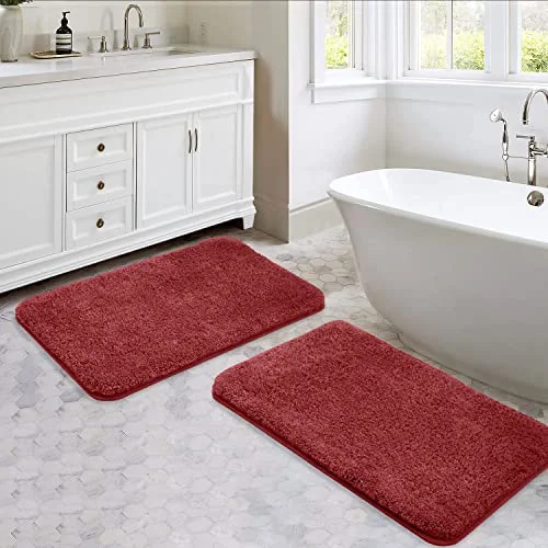 Red Bathroom Rugs, Red Bath Mat 2 Piece,Extra Thick and Absorbent Bath Rugs,Non-Slip Soft Plush Shaggy Bath Carpet, Bath Mats for Tub, Shower and Bath Room (Red,32" x 20")