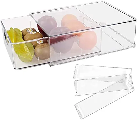 Refrigerator Organizer Bins with Pull-out Drawer, Large Stackable Fridge Drawer Organizer Set with Handle, BPA-free Drawable Clear Storage Cases for Freezer, Cabinet, Kitchen, Pantry Organization