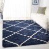 SAFAVIEH Hudson Shag Collection 4' x 6' Navy/Ivory SGH281C Modern Diamond Trellis Non-Shedding Living Room Bedroom Dining Room Entryway Plush 2-inch Thick Area Rug