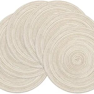 SHACOS Round Placemats Set of 6 Braided Circle Place Mat Washable 15 inch Table Mats for Kitchen Dining Table Mixed Color (Ivory, 6)