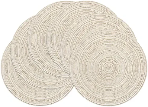 SHACOS Round Placemats Set of 6 Braided Circle Place Mat Washable 15 inch Table Mats for Kitchen Dining Table Mixed Color (Ivory, 6)