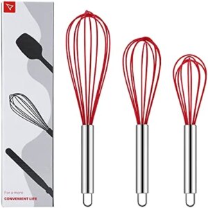 SIMEEGO Silicone Whisk, Sturdy Color Balloon Line Whisk Set of 3 Pieces, Upgraded Kitchen Mixer, Stainless Steel Handle, Chef's Best Kitchen Tools for Cooking, Stirring, Mixing, Battering, Stirring