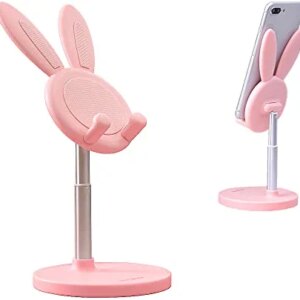 SOARCHICK Portable Cell Phone Stand for Desk Cute Bunny Height Angle Adjustable Tablet Phone Desktop Stand Holder Riser Compatible with iPhone, iPad, Tablets, Kindle, Switch, Smartphones ( Pink )