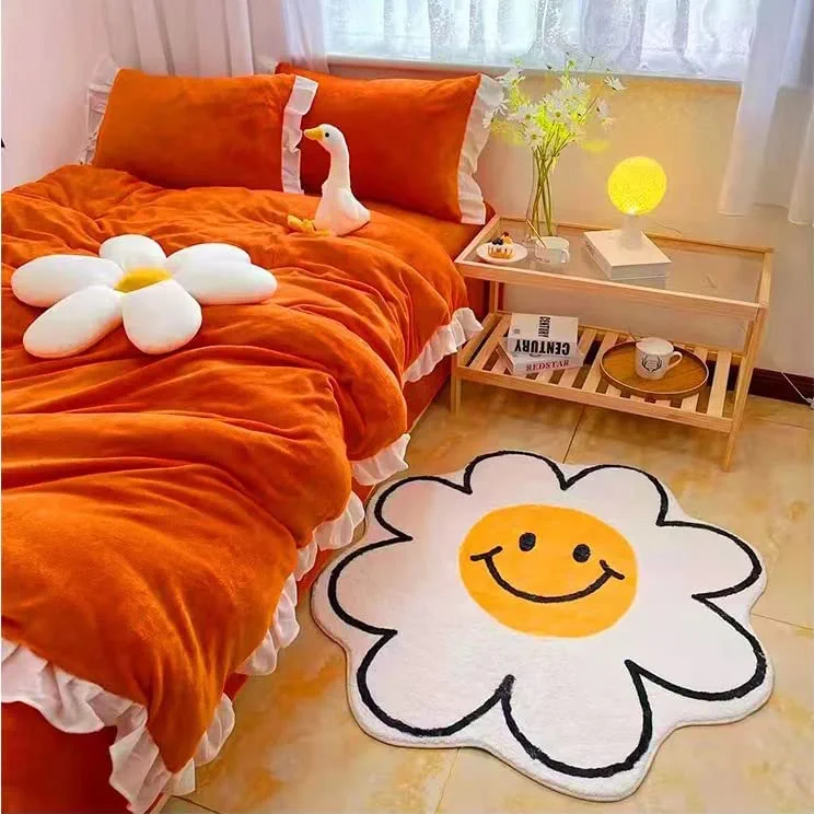 SOFPRO Cute Smiley Face Rug Sun Flower Rug Bath Mat Bathroom Decoration Water Absorption Non Slip Carpet Super Soft Machine Washable for Bedroom Entryway Doormat Shower Room 23.6IN