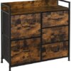 SONGMICS Drawer Dresser, Chest of Drawers, Closet Storage Dresser, 5 Fabric Drawers and Metal Frame with Handles, Rustic Brown and Black ULTS105B01