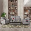 STHOUYN 3 Piece Upholstered Sectional Sofa Set Couches Sofas Living Room Furniture Sets, Loveseat & 2 Accent Chairs, Grey Couch Apartment (3, Light Grey)