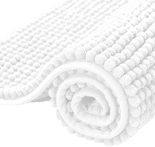 SUBRTEX Bathroom Rugs Chenille Bath Rug Soft Short Plush Bath Mat Soft Shower Mat Water Absorbent Shower Mat Quick Dry Machine Washable(White,20" x 32")