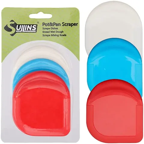 SULLINS Pan Scraper, Pack Of 3 Dish Scraper, Multicolor Set, Ideal Plastic Scraper Tool Kitchen, Silicone Grip For Dishwashing, Our Pot Scraper Is A Multipurpose Kitchen Tool For Your Scraping Needs