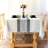 SUNBEAUTY Linen Tablecloths for Rectangle Tables 55x70 Gray Tablecloth Tassel Cotton Table Clothes Cover Washable Wrinkle Free Kitchen Dining Table Decorations