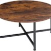 SUPER DEAL Round Coffee Tables w/ 32 Inch Rustic Wooden Surface Top and Sturdy Metal Legs Industrial Cocktail Table for Living Room, Rustic Brown