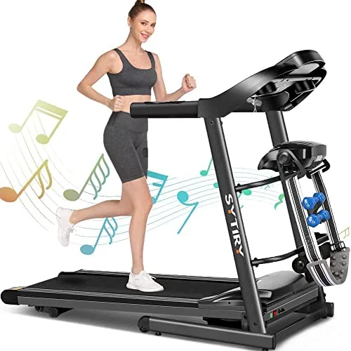 SYTIRY Folding Treadmill with Incline Cardio Fitness Exercise Machine for Walking Jogging Running Large 10" Touchscreen(WiFi Connection/YouTube/Facebook),5" LCD(APP/Bluetooth Speakers)