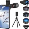 Selvim Phone Camera Lens Phone Lens Kit 4 in 1, 22X Telephoto Lens, 235° Fisheye Lens, 0.62X Wide Angle Lens, 25X Macro Lens, Compatible with iPhone 7 8 11 12 13 pro max X XS XR Android Samsung