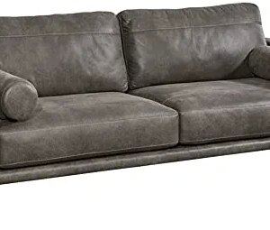 Signature Design by Ashley Arroyo Mid Century Modern Faux Leather Sofa, Dark Gray