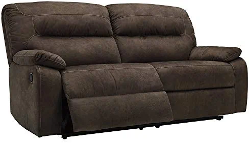 Signature Design by Ashley Bolzano Faux Leather Double Seat Manual Reclining Sofa, Brown