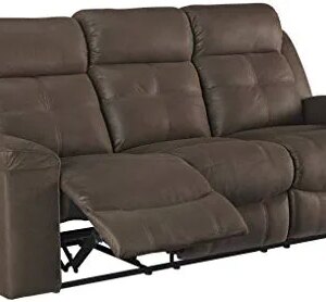 Signature Design by Ashley Jesolo Modern Faux Leather Manual Pull Tab Double Reclining Sofa, Dark Brown