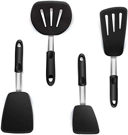 Silicone Rubber Spatula for Nonstick Cookware By Boxiki Kitchen - Cooking Utensils Egg Spatula, Pancake Spatula Utensils -BPA free Kitchen Utensil with Heat Resistant Silicone - Utensils Set of 4