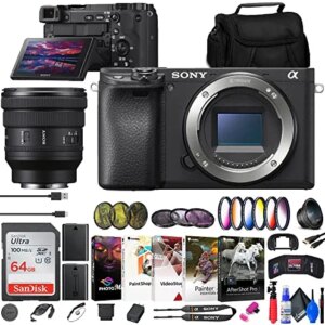 Sony a6400 Mirrorless Camera (ILCE-6400/B) FE PZ 16-35mm Lens + Filter Kit + Wide Angle Lens + Color Filter Kit + Bag + 64GB Card + NPF-W50 Battery + Card Reader + Corel Photo Software + More