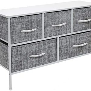 Sorbus Dresser with 5 Drawers - Furniture Storage Chest Tower Unit for Bedroom, Hallway, Closet, Office Organization - Steel Frame, Wood Top, Easy Pull Fabric Bins (Gray/White)