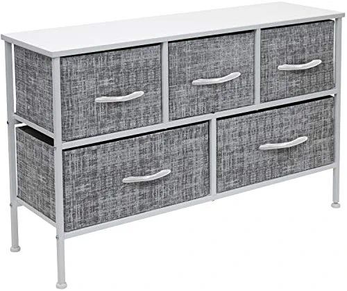 Sorbus Dresser with 5 Drawers - Furniture Storage Chest Tower Unit for Bedroom, Hallway, Closet, Office Organization - Steel Frame, Wood Top, Easy Pull Fabric Bins (Gray/White)