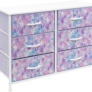 Sorbus Dresser with 6 Drawers - Furniture Storage Chest for Bedroom Tower Unit Furniture, Hallway, Closet, Office Organization - Steel Frame, Wood Top, Tie-dye Fabric Bins (6-Drawer, Blue/Pink/Purple)