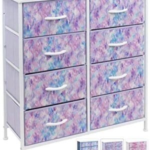 Sorbus Dresser with 8 Drawers - Furniture Storage Chest Tower Unit for Bedroom, Hallway, Closet, Office Organization - Steel Frame, Wood Top, Easy Pull Fabric Bins (8-Drawer, Tie-dye Blue/Pink/Purple)