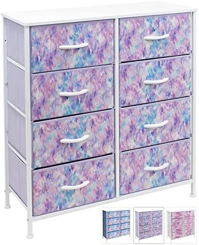 Sorbus Dresser with 8 Drawers - Furniture Storage Chest Tower Unit for Bedroom, Hallway, Closet, Office Organization - Steel Frame, Wood Top, Easy Pull Fabric Bins (8-Drawer, Tie-dye Blue/Pink/Purple)