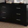 South Shore Gramercy 6-Drawer Double Dresser, Pure Black with Brushed Nickel Handles