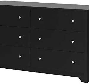 South Shore Vito Collection 6-Drawer Double Dresser, Black with Matte Nickel Handles, Pure Black