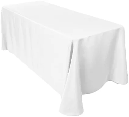 Sparkles Make It Special Leading Linens 5-pcs 90" x 132" Inch Rectangular Polyester Cloth Fabric Linen Tablecloth - Wedding Reception Restaurant Banquet Party - Machine Washable - White