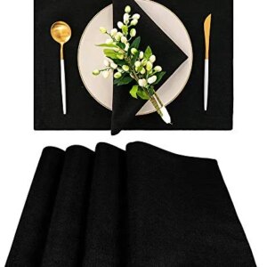 Spring Garden Home Black Linen Placemats for Dining Table Rustic Washable Stain Resistant Faux Linen Kitchen Table Mats, Set of 4, 13x19 inch