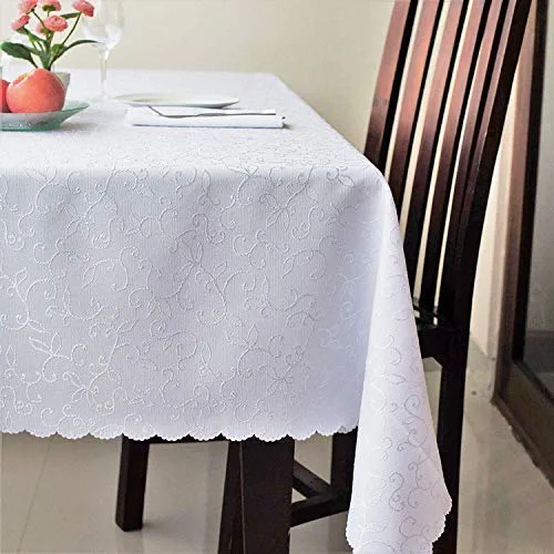 Stain Resistant Turkish White Tablecloth Polyester Table Linen, Rectangular, Square, Round, Washes Easily, Non Iron - Thanksgiving, Christmas, Dinner, Easter, Wedding (WHITE, Rectangle 60"x104")