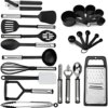 Stainless Steel Kitchen Utensil Set - 24 Pcs Non-Stick and Heat Resistant Cooking Utensils Set, Kitchen Tools, Useful Pots and Pans Accessories and Kitchen Gadgets (Black)