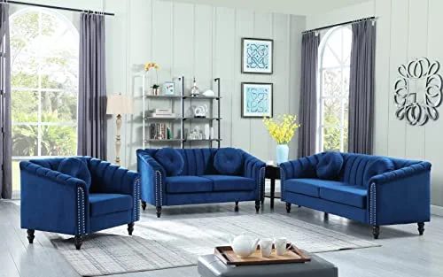 Star Home Living Corp. Jessica 3 Pieces Living Room Set Sectional, Jazz Blue