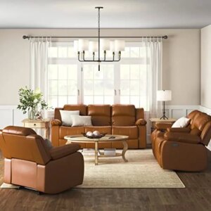 Star Home Living Exodus Reclining Sofa+Loveseat+Chair Living Room Set-PU Leather, Ginger