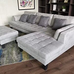 Stendmar 3pc 120" Contemporary Grey Microfiber Sectional Sofa Chaise Ottoman S168RG