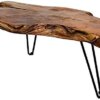 StyleCraft Badang Carving Natural Wood Edge Teak Contemporary Coffee Cocktail Table with Clear Lacquer Finish and Metal Hairpin Legs for Living Room