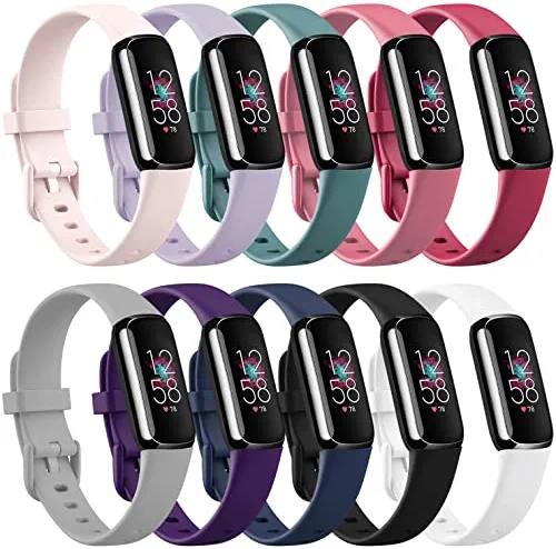 Sunnyson 10 Pack Bands Compatible with Fitbit Luxe,Adjustable Silicone Sport Replacement Wristbands Straps Compatible with Fitbit Luxe Smart Watch for Men Women（Small）