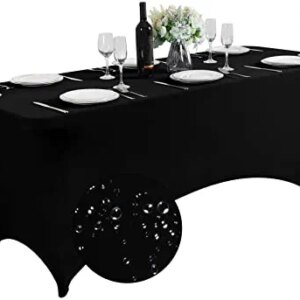 Supero Waterproof Spandex Table Cover for 6FT Table Universal Fitted Stretch Tablecloth for Party, Banquet, Wedding and Events-Black