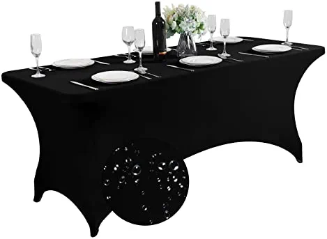 Supero Waterproof Spandex Table Cover for 6FT Table Universal Fitted Stretch Tablecloth for Party, Banquet, Wedding and Events-Black