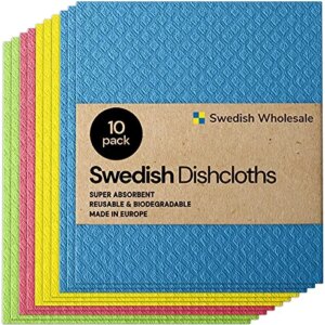 Swedish Wholesale Swedish Dish Cloths - 10 Pack Reusable, Absorbent Hand Towels for Kitchen, Counters & Washing Dishes - Cellulose Sponge Cloth - Eco Friendly Gifts - Assorted