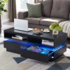 T4TREAM LED Coffee Table with Storage, Modern Center Table with Open Display Shelf & Double Sliding Drawers, Accent Furniture with LED Lights for Living Room, Easy Assembly, Solid Black