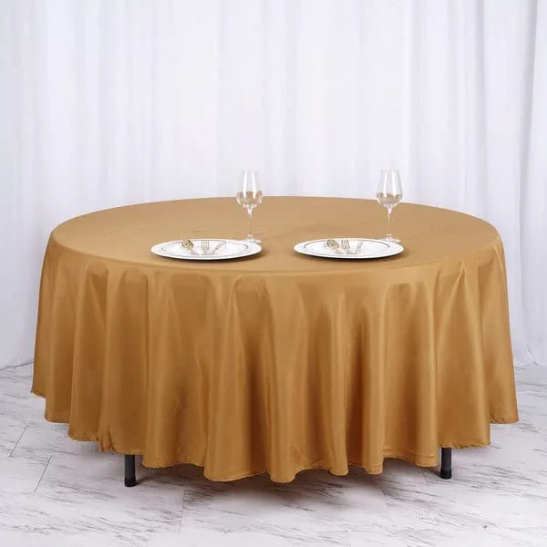 TABLECLOTHSFACTORY 108 Inch Gold Round Tablecloth - Linens Polyester Table Cloth, Stain and Wrinkle Resistant Washable Table Cover for Wedding, Party, Banquet, and Restaurant