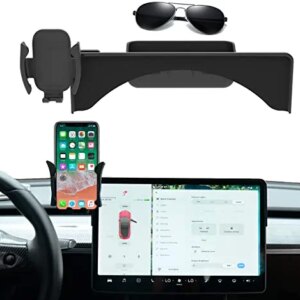 TAUTO for Tesla Model Y Model 3 Phone Holder Cell Phone Mount Silence Screen Phone Cradle Kits Compatible with 5.5-7.0" Smartphones Accessories with Silicone Sunglasses Organizer