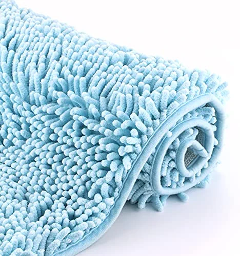 TENGTENGLINK Bath Mats for Bathroom Soft Chenille Bathroom Rugs Anti-Slip 17x24 Inch Sky Blue Shower Doormat,Ultra Water Absorbent Floor Mats.